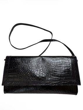 Vintage Amelia Berko black leather embossed reptile snake convertible bag